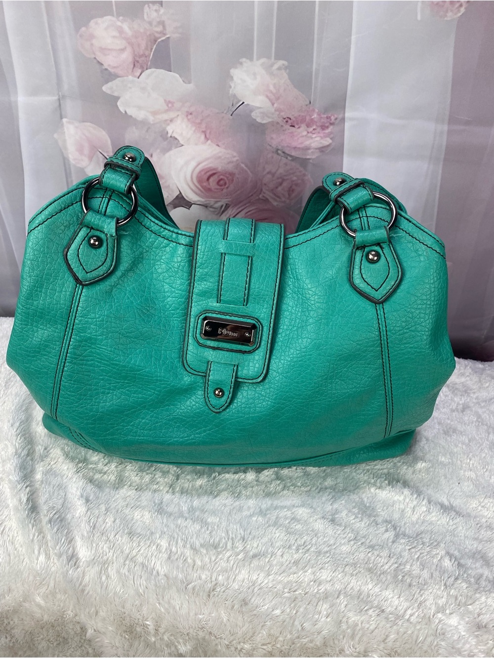 Teal Leather Satchel Handbag - Unbranded